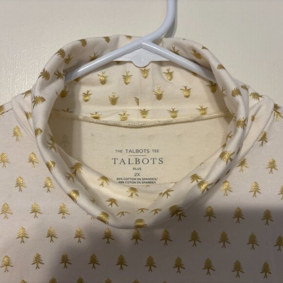 The Talbots Tee Women's Plus Mini Evergreens Turtleneck Shirt Top 2X Cream/Gold - Picture 3 of 9